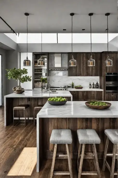 Clean and contemporary kitchen with rustic wood accents