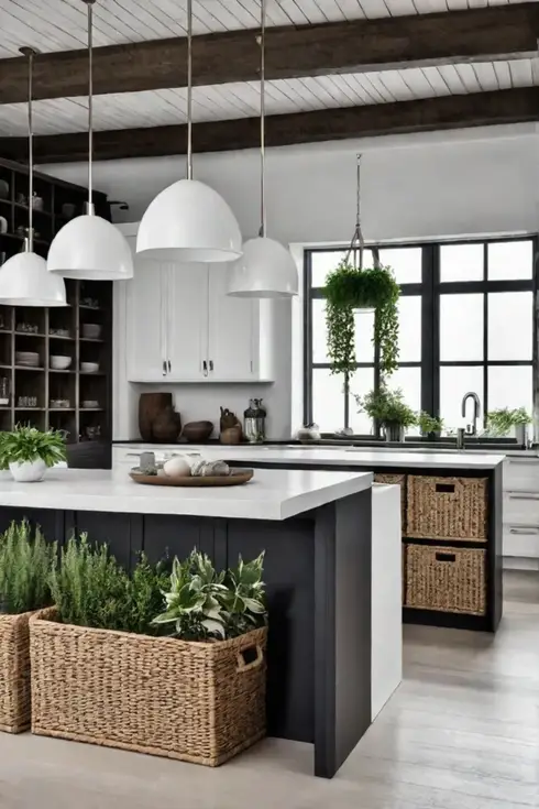 Compact kitchen potted herbs natural textures