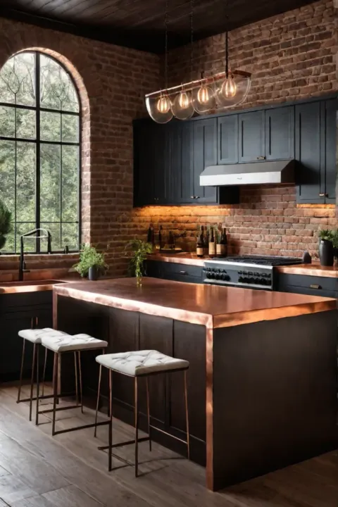 Copper countertop rustic kitchen island warm metallic tones