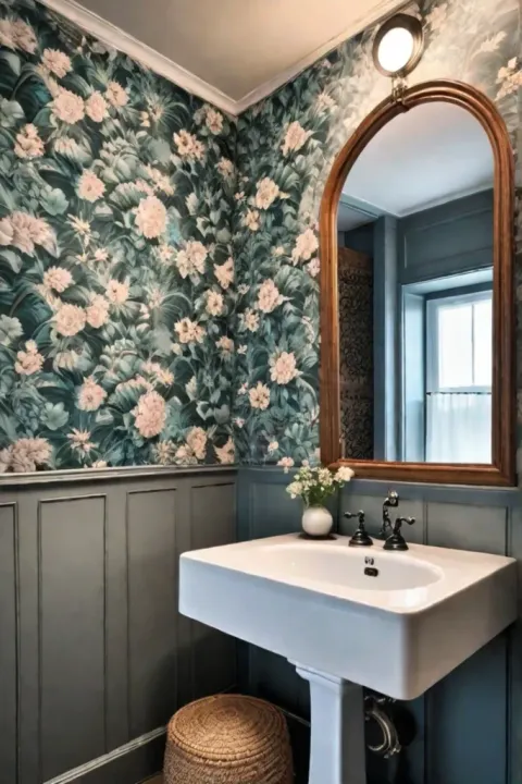 Delicate floral pattern vintage mirror bathroom