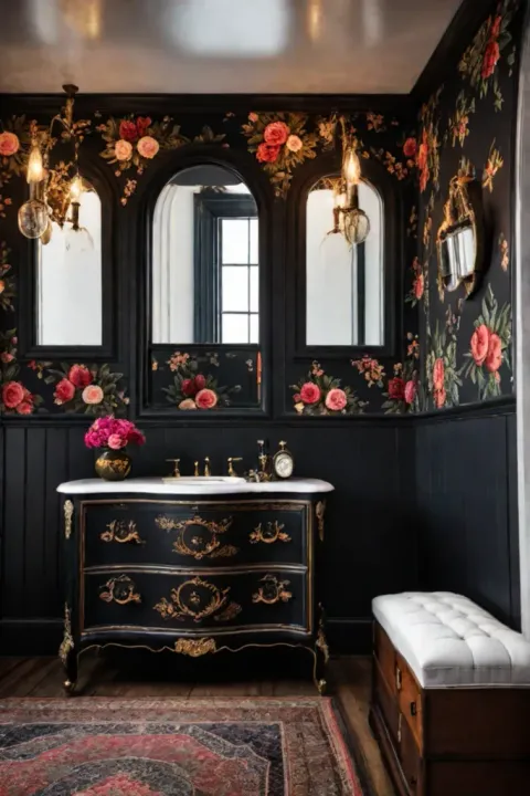 Dramatic bathroom antique lighting bohemian style