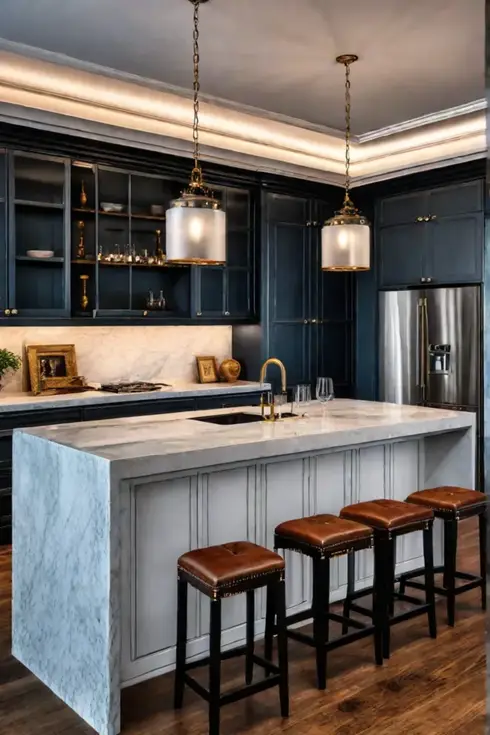 Elegant rustic kitchen with a distressed wood island