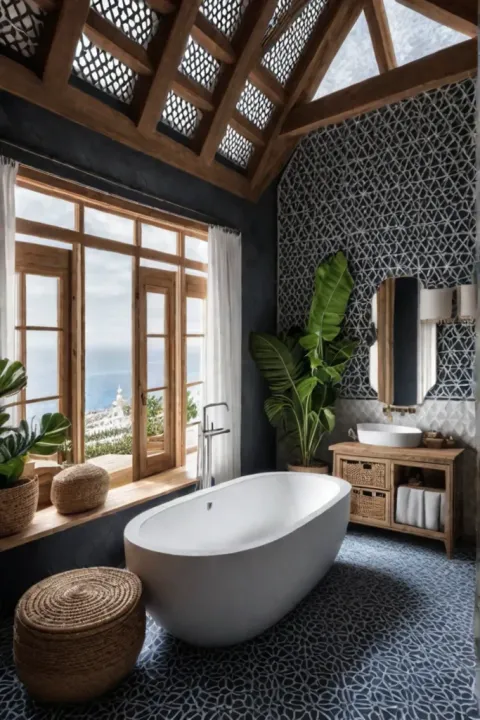Geometric wallpaper natural wood bohemian style