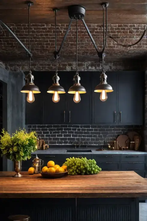 Raw and rugged kitchen with exposed beams and a statement island