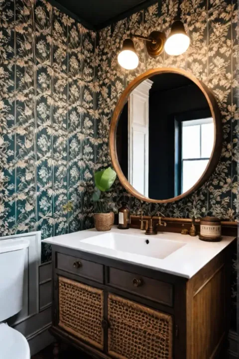 Removable wallpaper small bathroom bohemian style