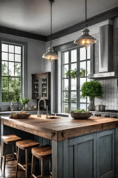 Rustic kitchen island zinc countertop industrial chic