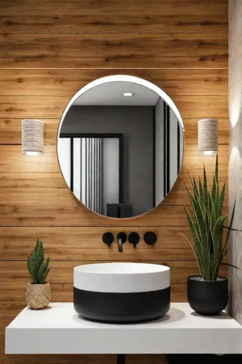 Textural wallpaper floating vanity modern bohemian