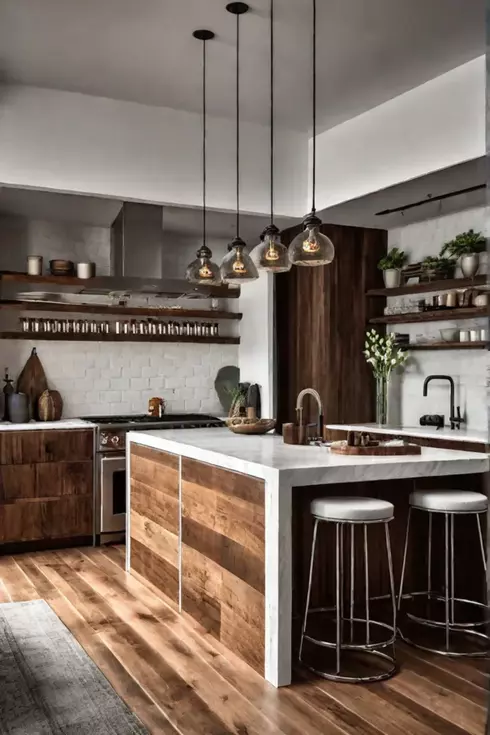 Modern rustic kitchen with a minimalist island